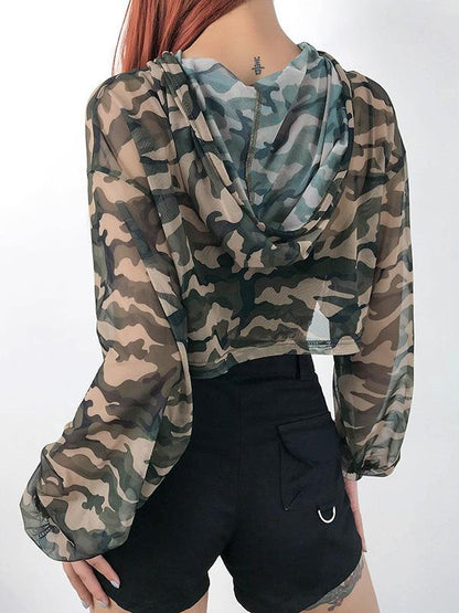 Camo Mesh Long Sleeve Hoodies