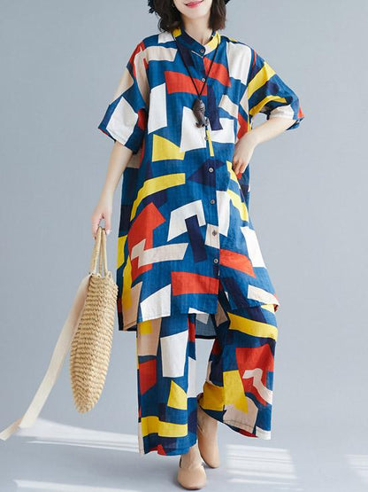 Casual Colorful Cube Printed Suits