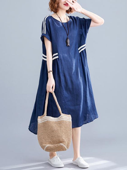 Loose Blue Split-joint Dress