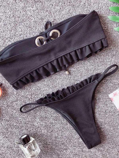 Falbala Lace-Up Bikinis Swimwear