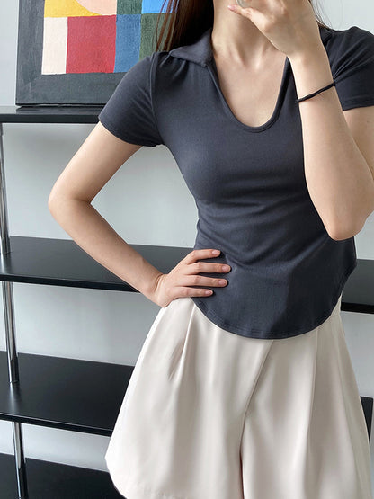 Simple Casual Solid Color U-Neck T-Shirt Top