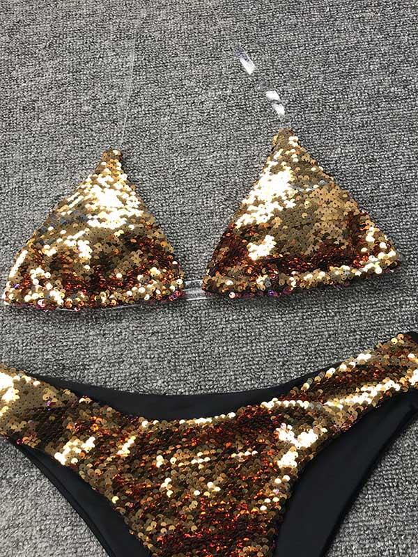 Sequinned Reversible Split Bikini Swimsuit