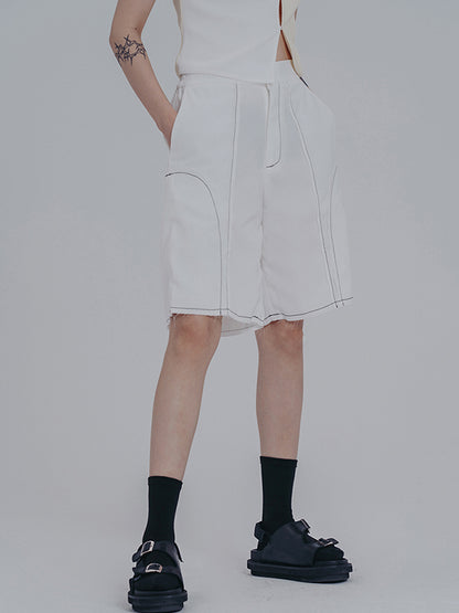 Simple Loose Contrast Color Striped Shorts
