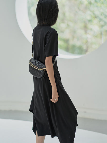 Urban Fashion Asymmetric H-Line Short Sleeves Midi Dress