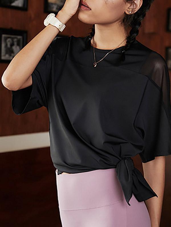 Loose Solid See-Through Yoga Tees