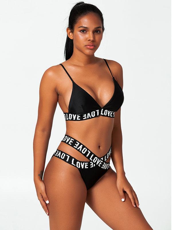 Sporty Bandage Split Bikini Swimsuit