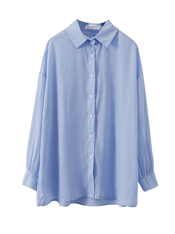 Simple Buttoned Lapel Sun Protection Long Sleeves Blouse Tops