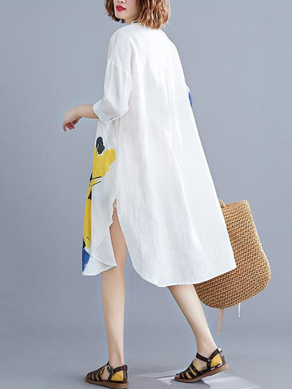 Loose Printed Stand-collar Shirt