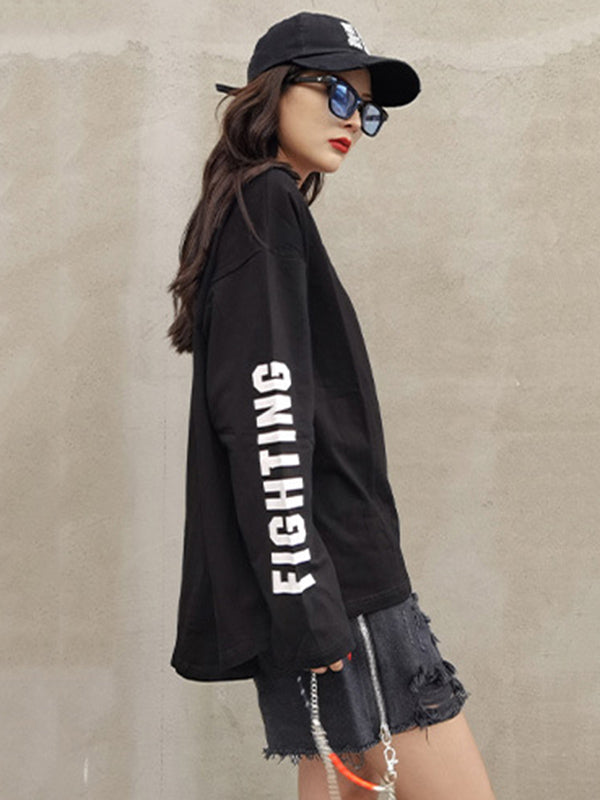 Simple Round-Neck Letter Printed Long Sleeves Sweatshirts