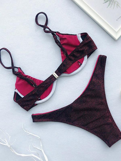 Balconette Lace-up Iridescent Bikini Set