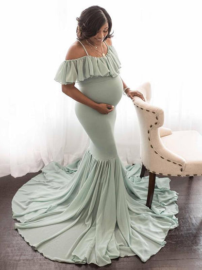 Maternity Cold Shoulder Wrap Maxi Dress