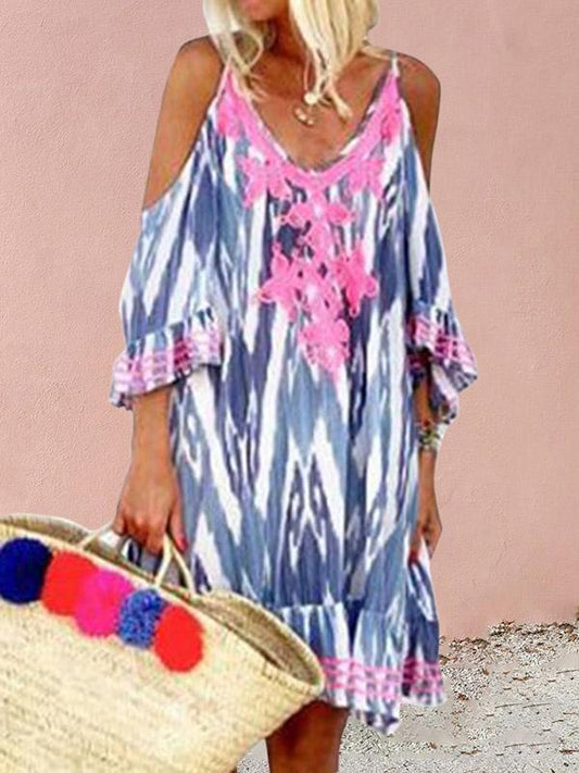 Plus Size Sexy Cold Shoulder printed Midi Dresses