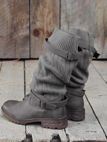 Fashion Knitting Mid Calf Boots