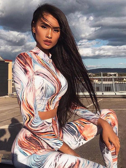 Mock Neck Long Sleeve Tees And Leggings Suits