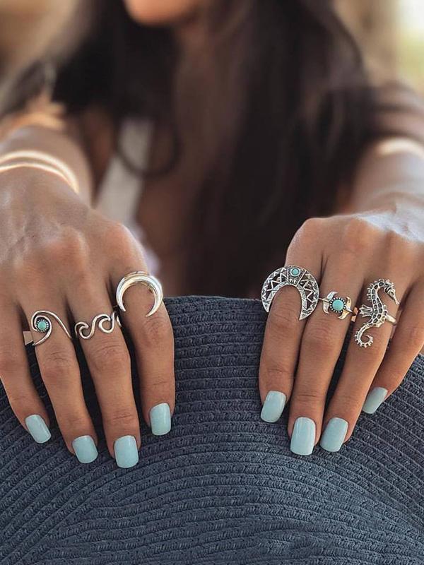 Vintage 6PCS Turquoise Rings Accessories