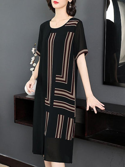 Chiffon Loose Split-joint Striped Dress