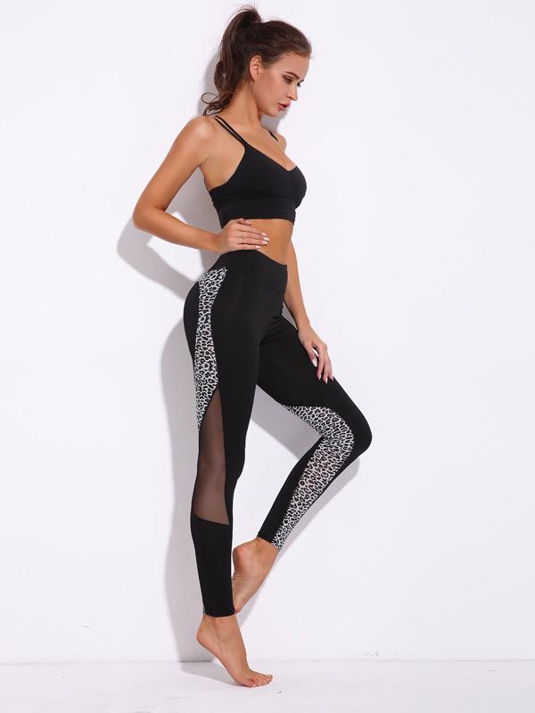 Leopard Print Mesh Insert Workout Leggings