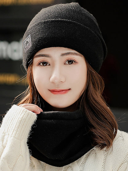 Casual Solid Color Keep Warm Knitted Scarf&Hat Two Pieces Set