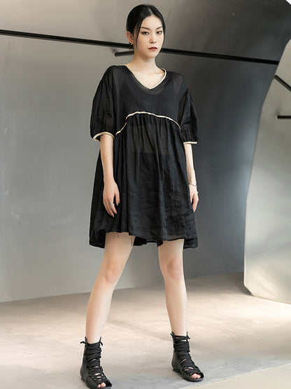 Original Solid Color Puff Sleeve Mini Dress