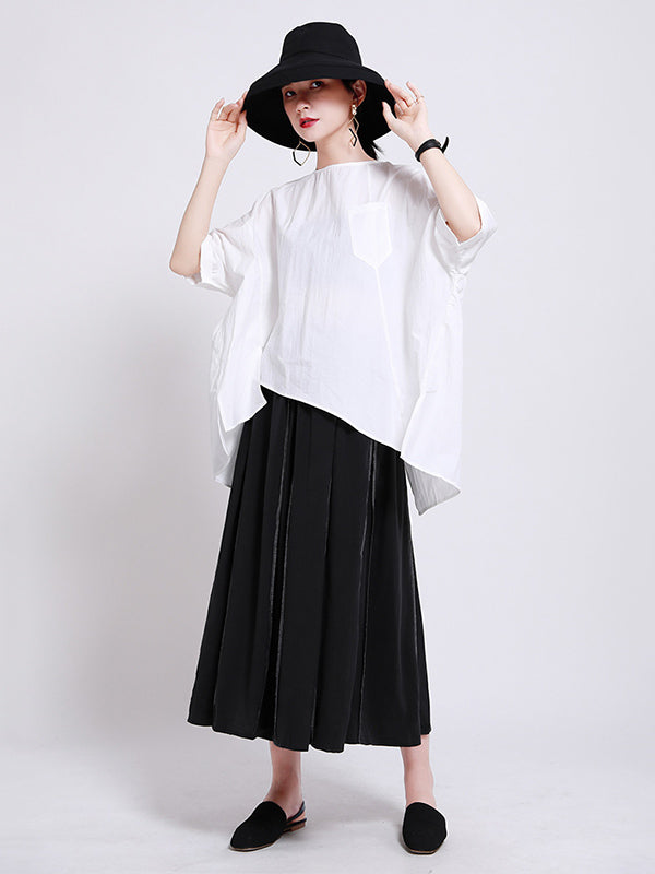 Casual Split-Back Split-Joint With Pocket Solid Color Round-Neck Half Sleeves T-Shirt