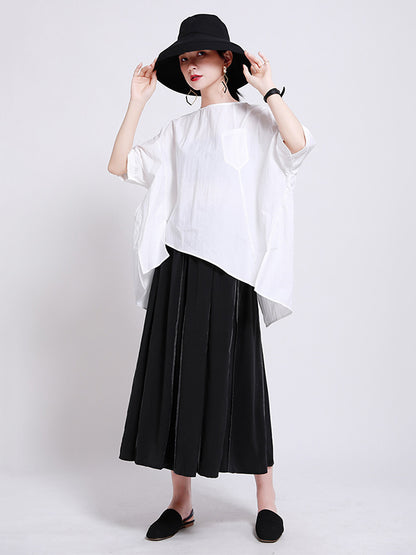 Casual Split-Back Split-Joint With Pocket Solid Color Round-Neck Half Sleeves T-Shirt
