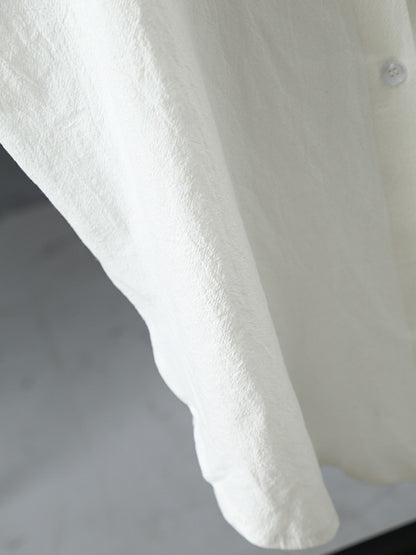 Simple Loose Casual Solid Color Buttoned Split-Side Lapel Collar Long Sleeves Midi Shirt Dress