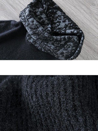 Buykud Jacquard Neckline Winter Solid Color Turtleneck Sweater