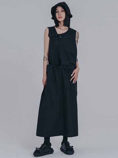 Original Sleeveless Solid Color Split-Joint H-Line Detachable Midi Dress