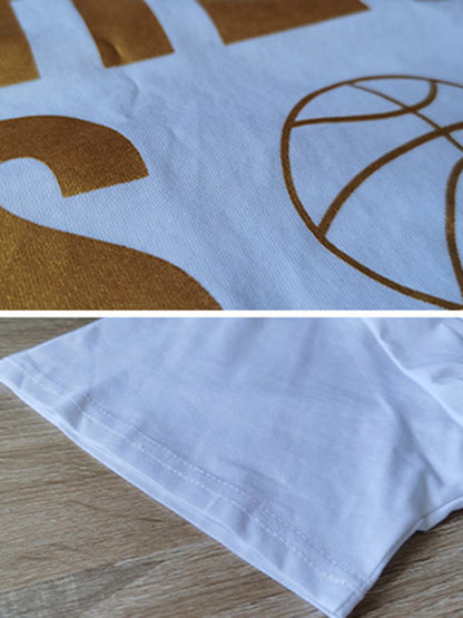 Stylish Letter&Character Print Asymmetric Short T-Shirt