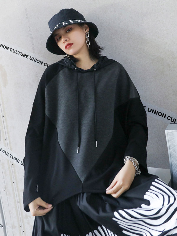 Casual Hooded Drawstring Split-Joint Hoodies&Sweatshirt Tops