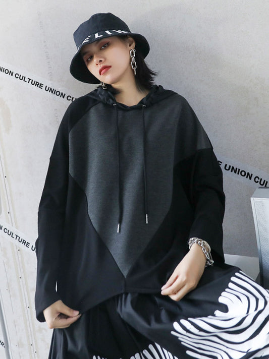 Casual Hooded Drawstring Split-Joint Hoodies&Sweatshirt Tops