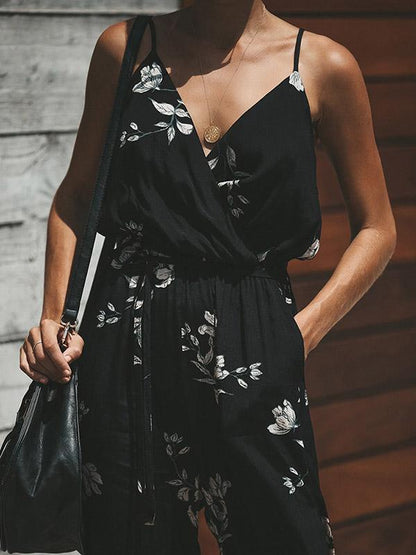 Floral V-neck Suspender Pant