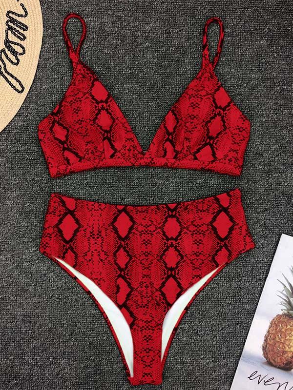 Snakeskin Printed High Waist Bikini Swimsuit