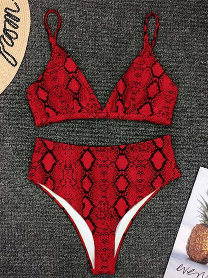 Snakeskin Printed High Waist Bikini Swimsuit