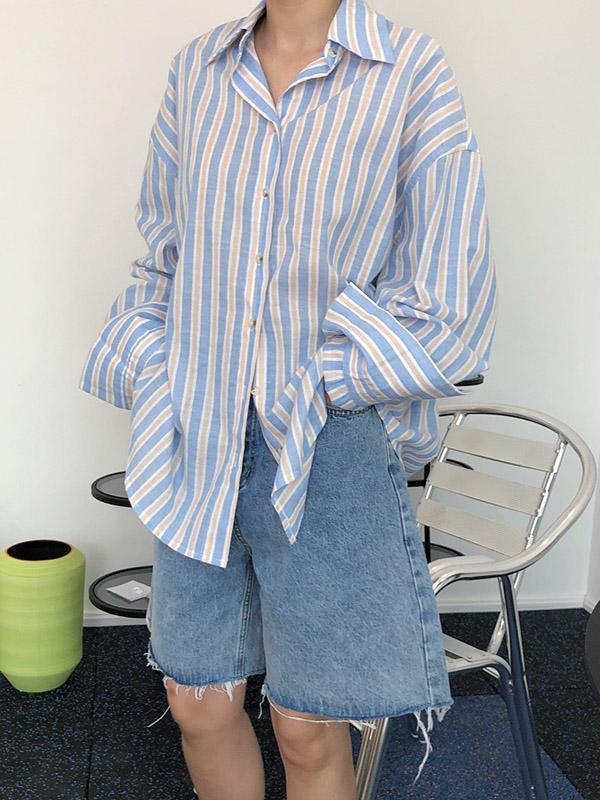 Original Striped Lapel Blouses&Shirts Tops