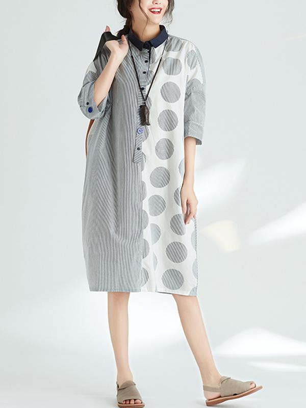 Split-joint Polka-dot Plus Size Loose Mini Dresses