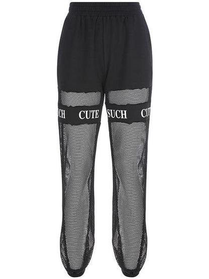 Mesh Hollow Printed Track Pants
