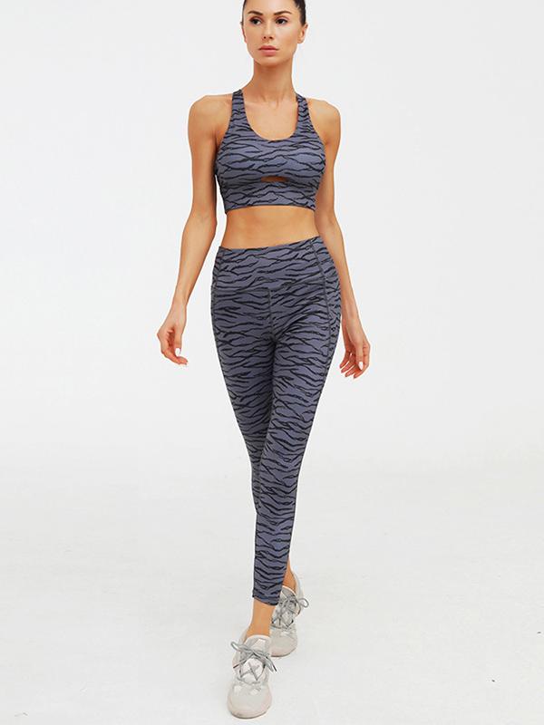 Zebra-Stripe Printed Haltrneck Yoga&Gym Suits