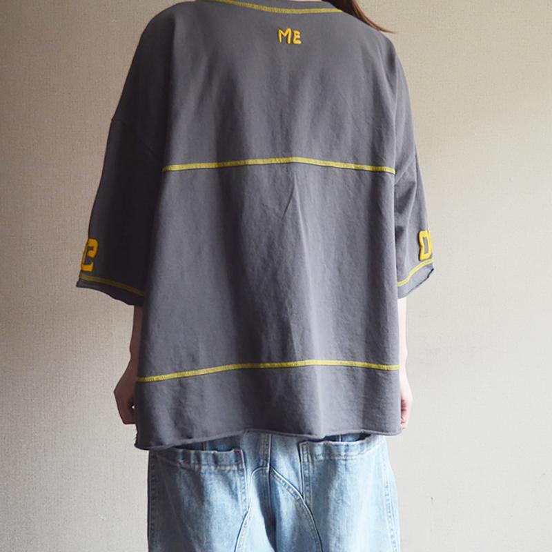 Cotton Round Neck Spliced Letter Casual Blouse