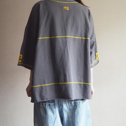 Cotton Round Neck Spliced Letter Casual Blouse