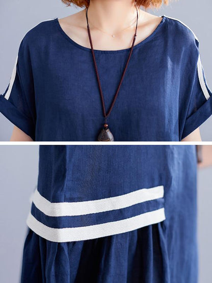 Loose Blue Split-joint Dress