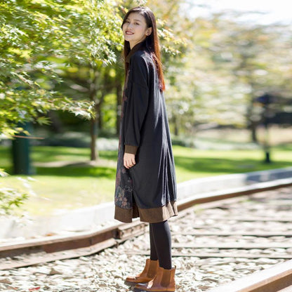 Cartoon Print Long Sleeve Midi Loose Dress
