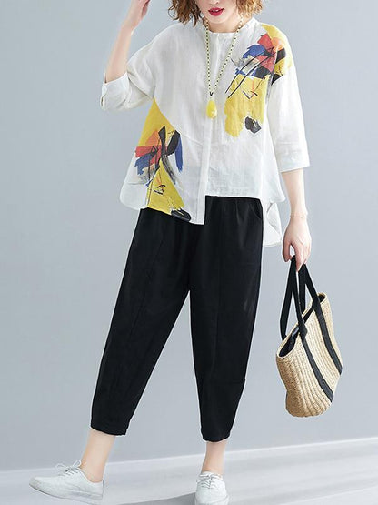 Oversize Printed Shirt + Solid Wide Leg Pants