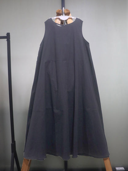 Simple Solid Color Round-Neck Sleeveless Midi Dress