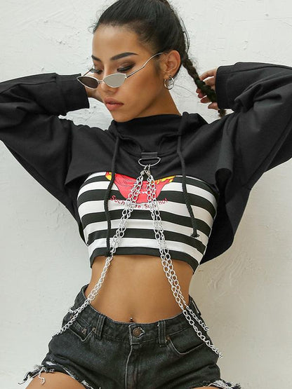 Hooded Chains Short Sleeves Hoodies & Jackets