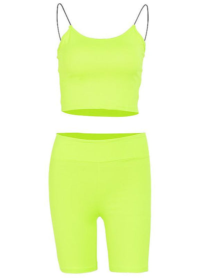 Narrow Straps Top And Solid Sports Shorts Suits
