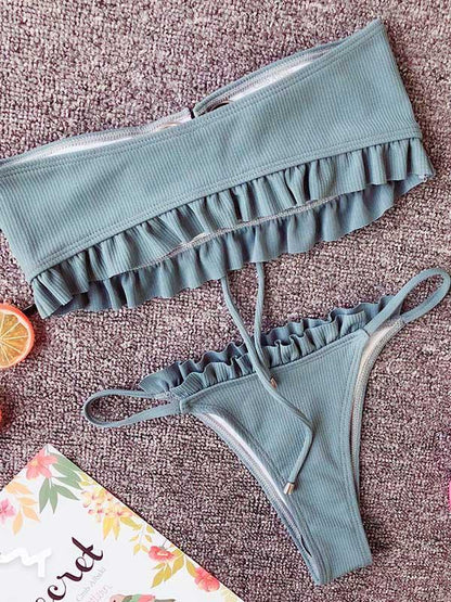Falbala Lace-Up Bikinis Swimwear