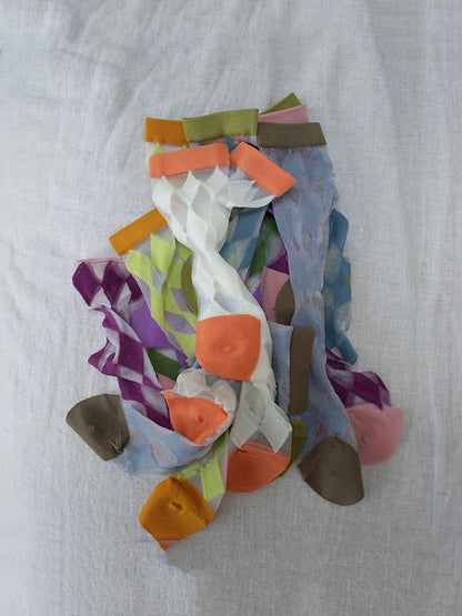 Colorful Cube Netting Split-Joint Tube Socks
