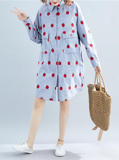 Loose Oversize Printed Lapel Blouse Dress