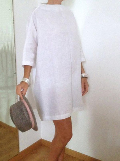 White Batwing Sleeves High-neck Short Dress